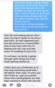 Third text message Alicia Nicole Castillo text messages Demi Bang after Alicia scammed Demi.