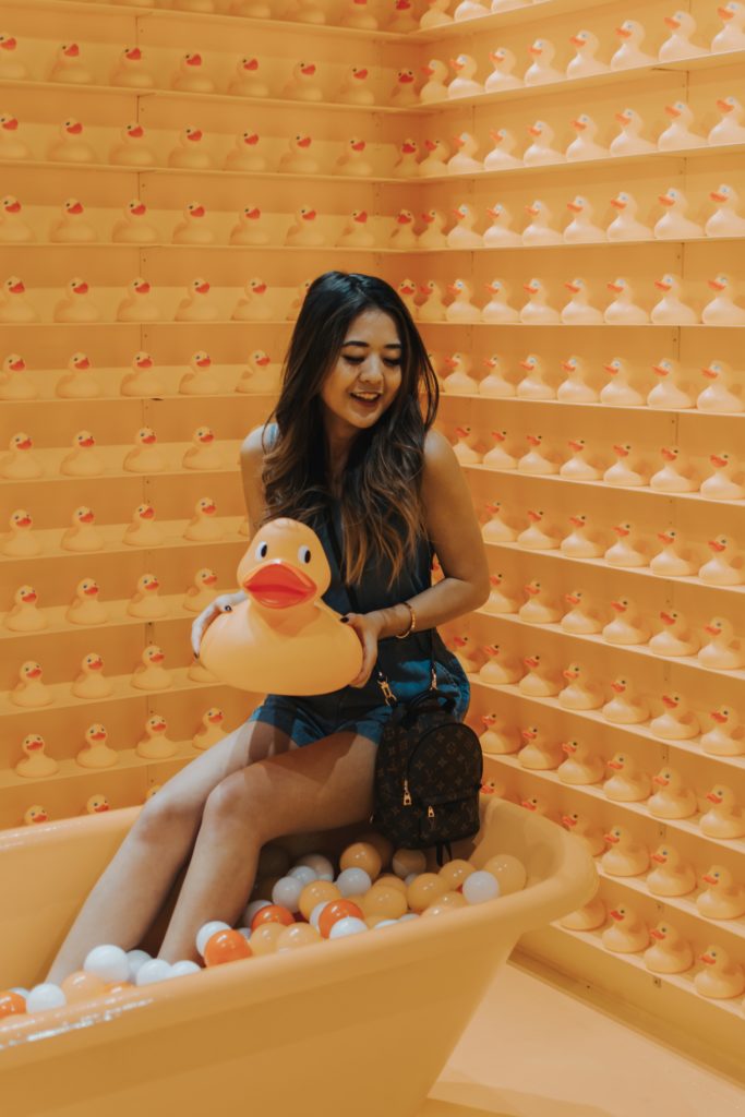 College blogger, Demi Bang, at The Scene, a pop-up photo experience in Tempe, Arizona.