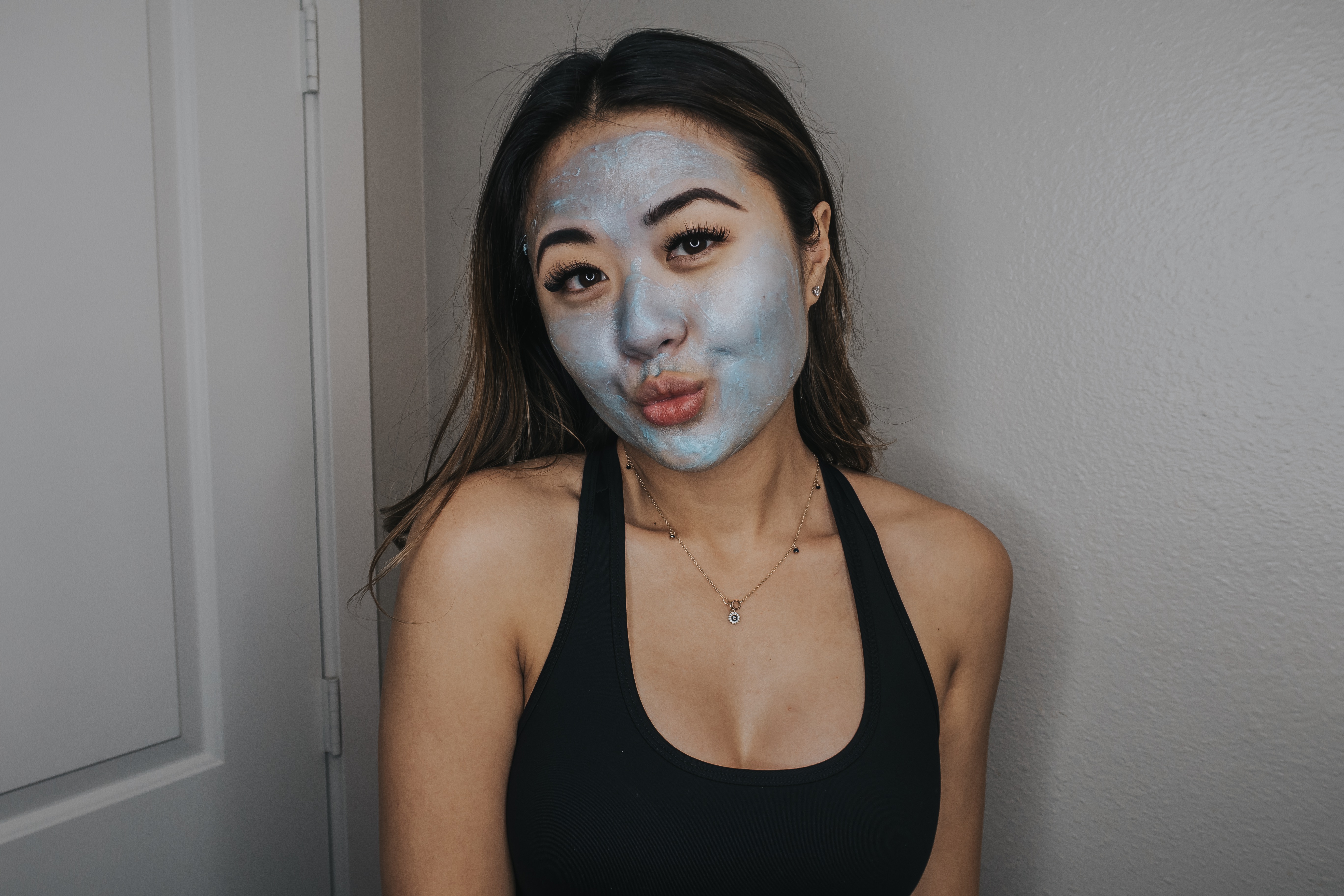 Demi Bang using the Bioré Blue Agave + Baking Soda Whipped Nourishing Detox Mask as part of her night routine.