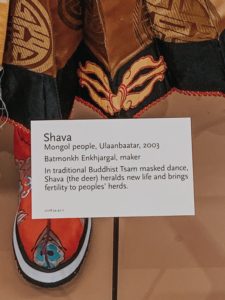 Mongol people, Ulaanbaatar, 2003. In traditional Buddhist Tsam masked dance, Shava (the deer) heralds new life and brings fertility to peoples' herds.