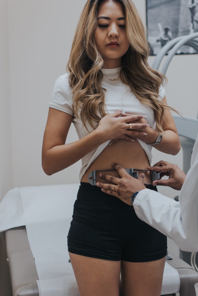 Demi Bang trying out SculpSure, also known as WarmSculpting, in Peoria, Arizona at Lux Aesthetics.