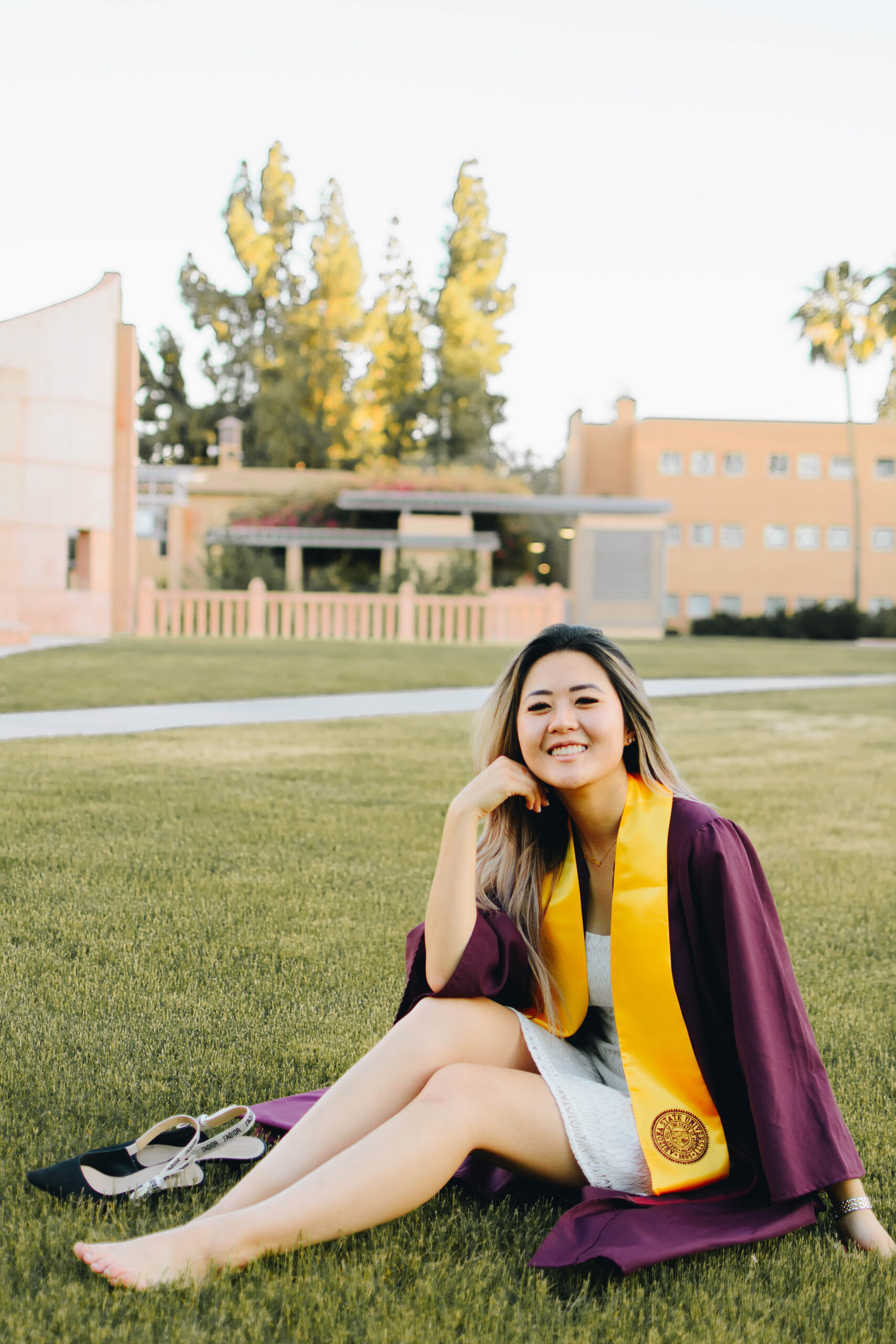 Demi Bang in front of Hayden Library at Arizona State University