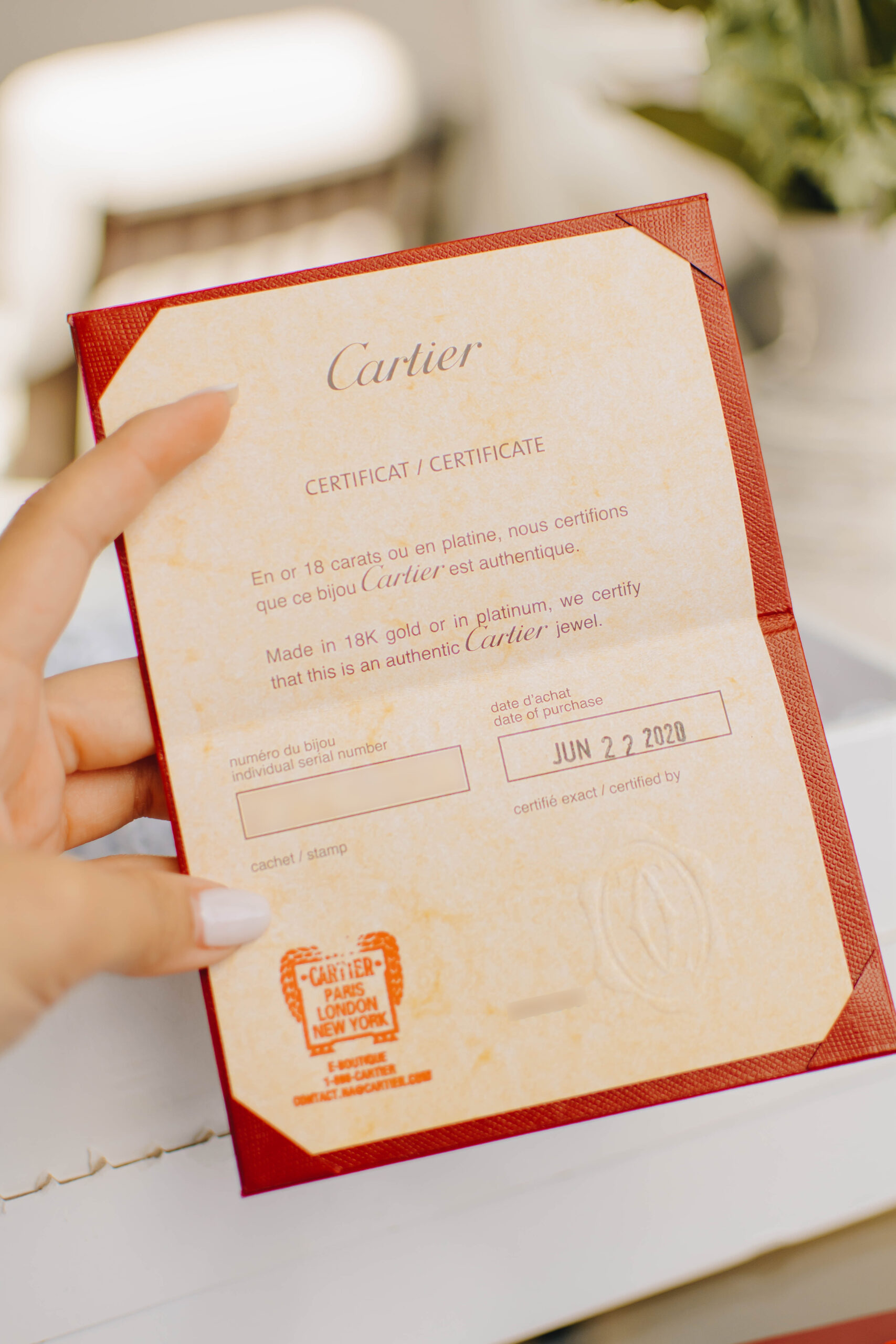 Cartier Certificate for Authenticity.