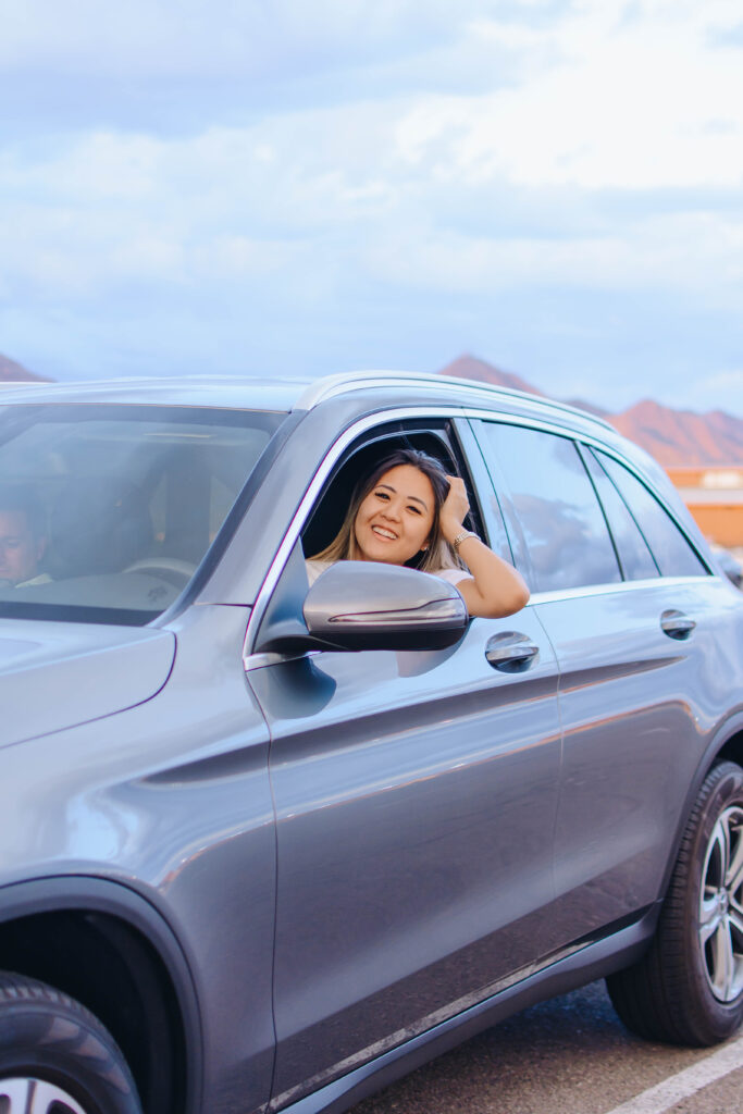 Demi Bang, an Arizona blogger, in her car in Phoenix, Arizona.