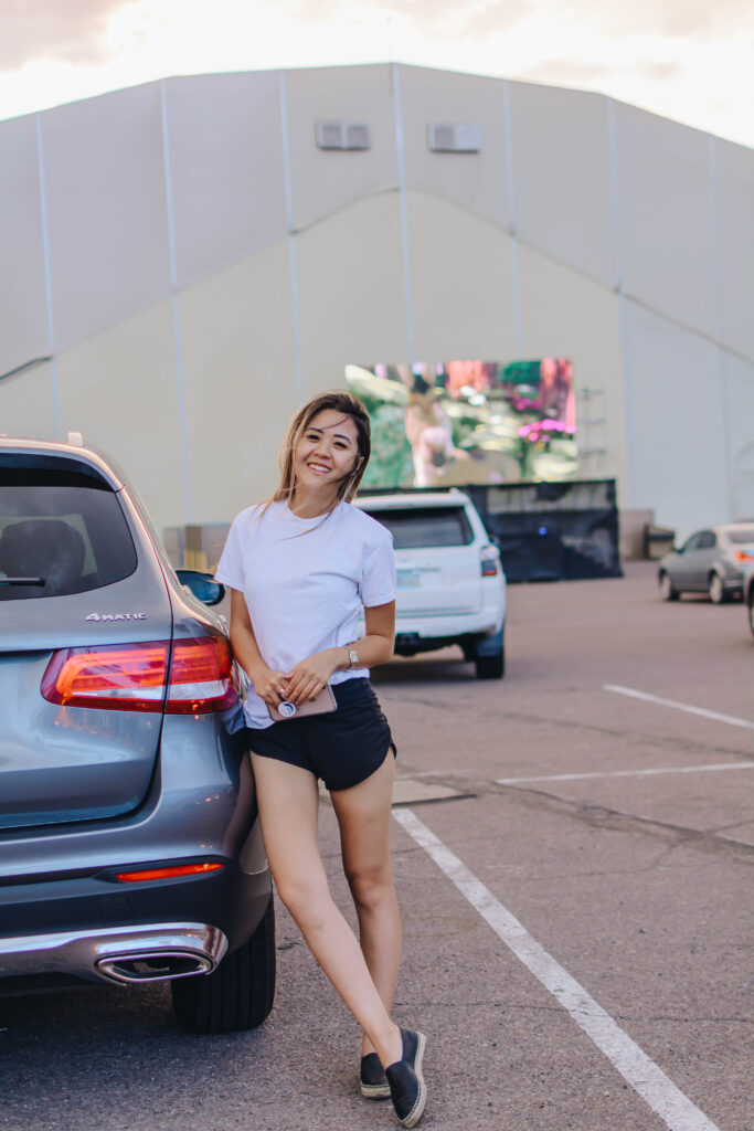 Demi Bang, a lifestyle blogger, at a drive-in movie in Scottsdale, Arizona.