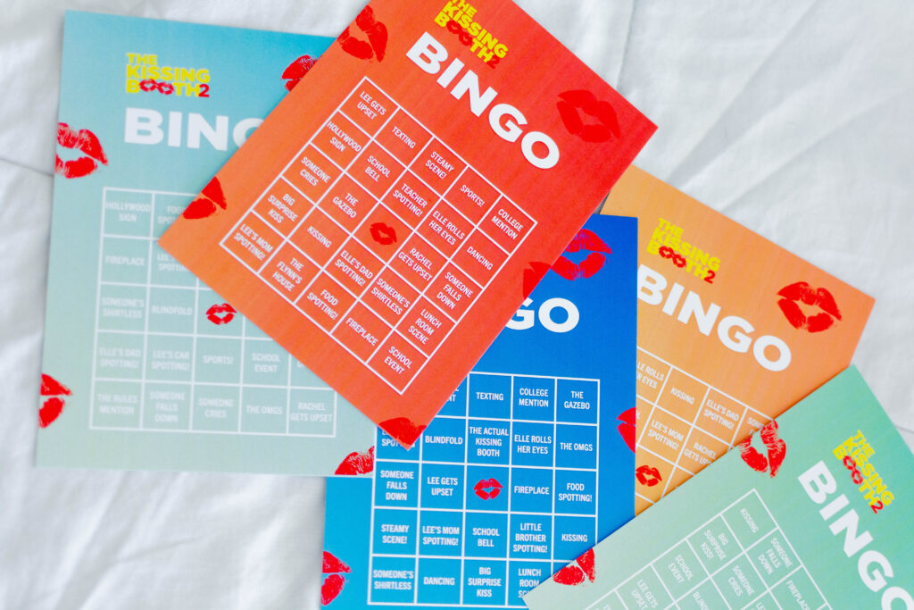 Bingo cards for Netflix's Kissing Booth.