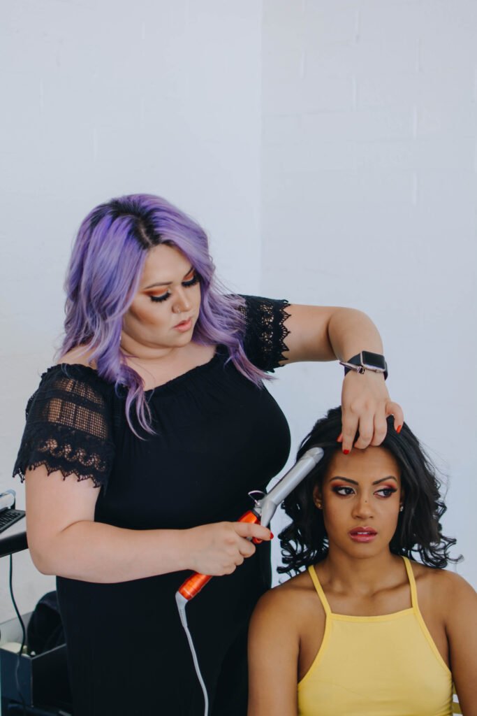 Arizona makeup artist and hairstylist working on a bridal shoot.