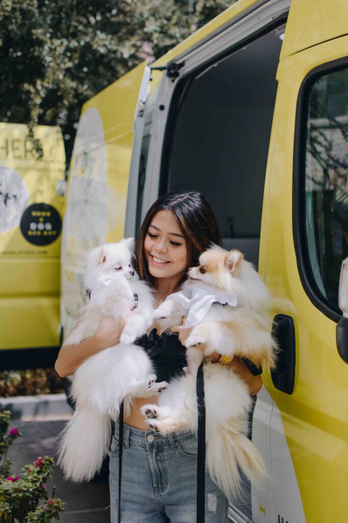 Nina Bang and her two little Pomeranians with Bark & Lather.
