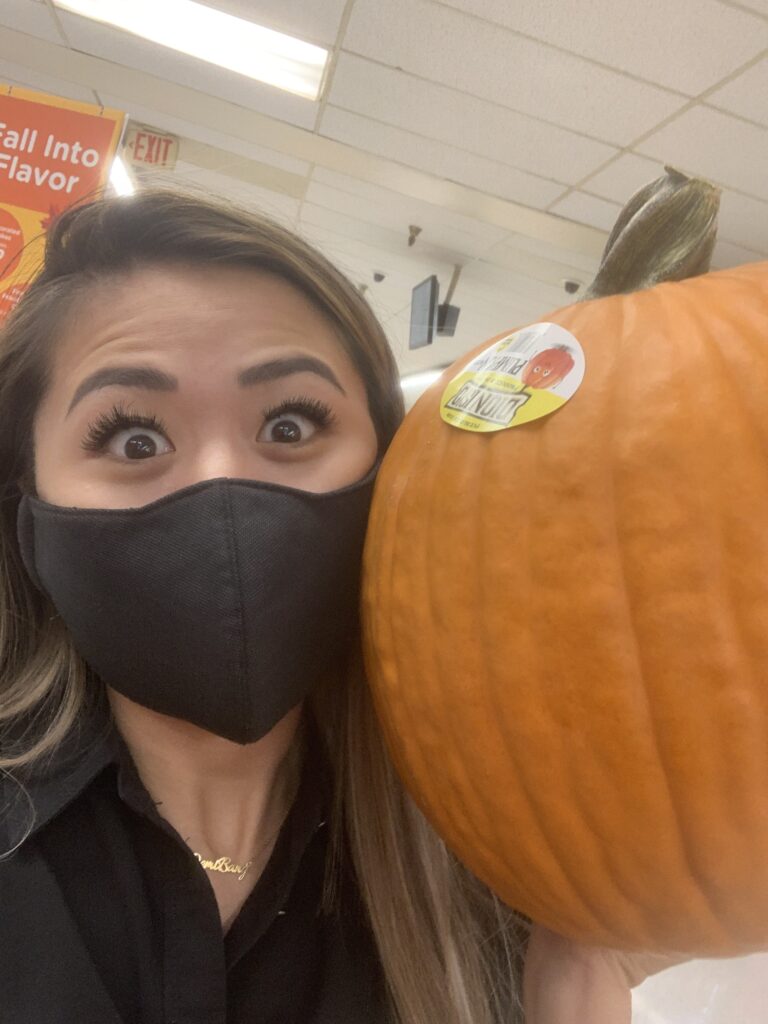 Demi Bang, a lifestyle blogger, and a pumpkin!