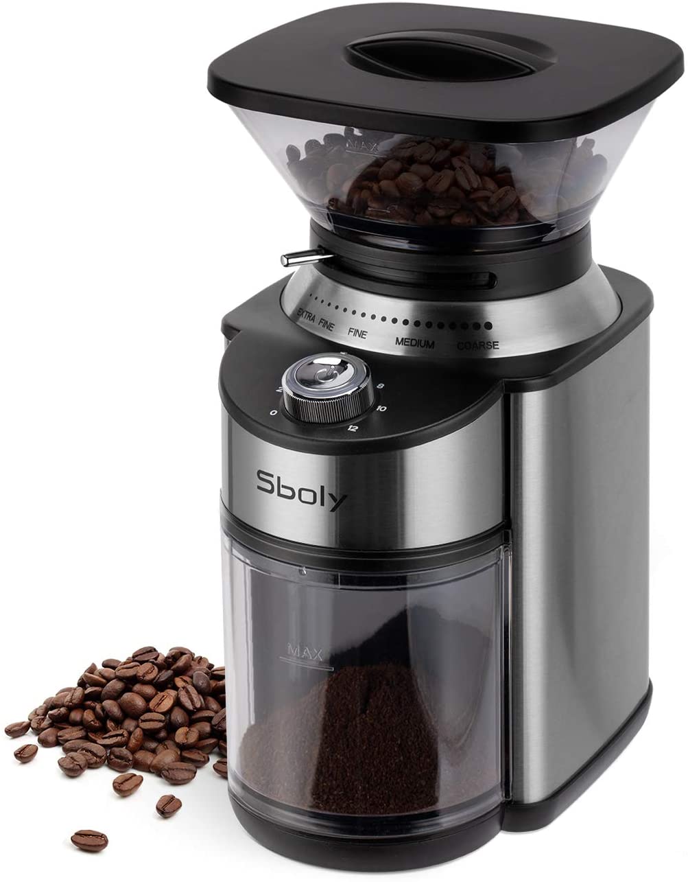 Sboly Conical Burr Coffee Grinder, Stainless Steel