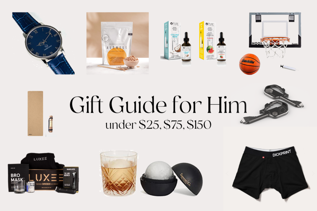 Holiday Gift Guide for Him Under $25, $75, $150.