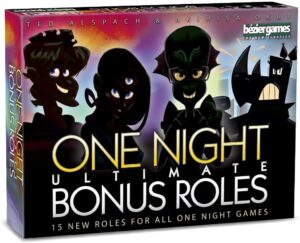 Holiday Gift Guide for Game Lovers for Strategic Games including Bezier Games One Night Ultimate Bonus Roles.