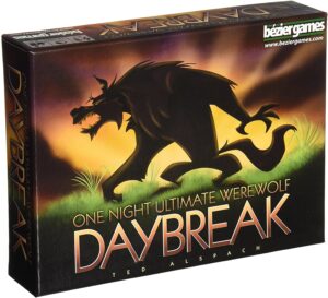 Holiday Gift Guide for Game Lovers for Strategic Games including Bezier Games One Night Ultimate Werewolf Daybreak.
