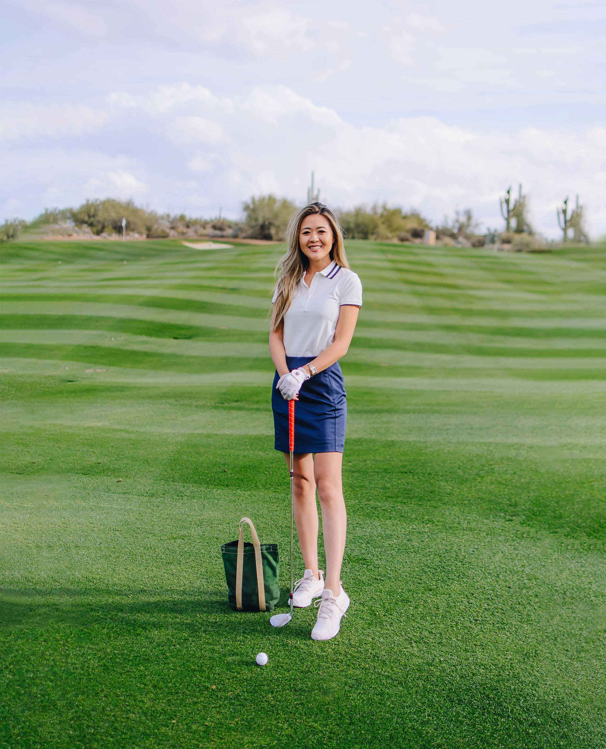 Golf Outfit for Female Golfers by Tory Burch and Tivvit App.