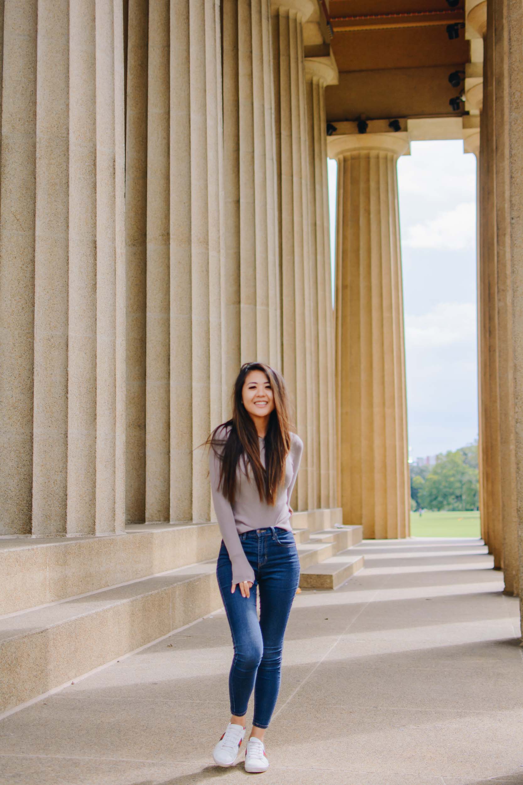 Lifestyle blogger Demi Bang visits the Parthenon in Nashville