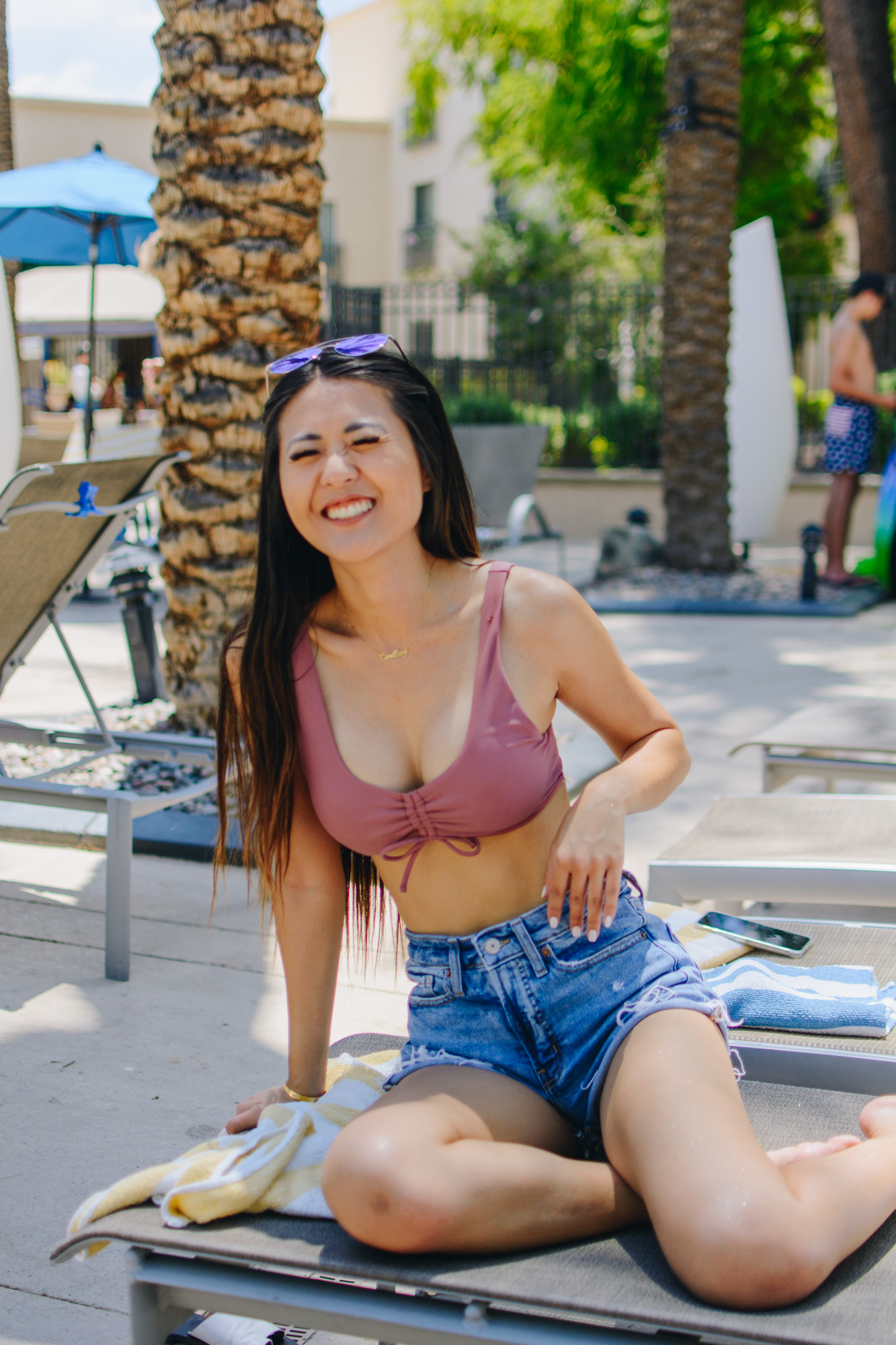 Arizona influencer Demi Bang enjoying the Oasis Pool Bar at Hilton Scottsdale.