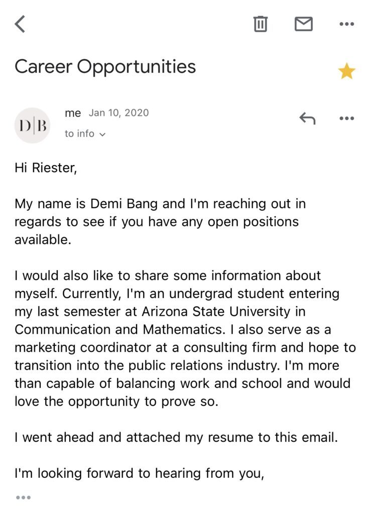 Arizona blogger Demi Bang shares how she cold email marketing agencies during college. 