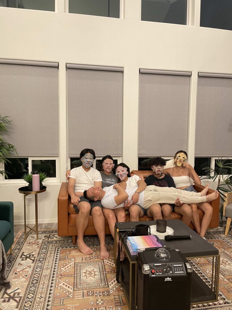 Arizona blogger Demi Bang and her siblings wearing Pokemon facial masks.