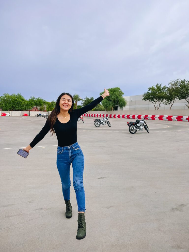 Arizona blogger Demi Bang learning how to ride a motorcycle through TEAM Arizona.