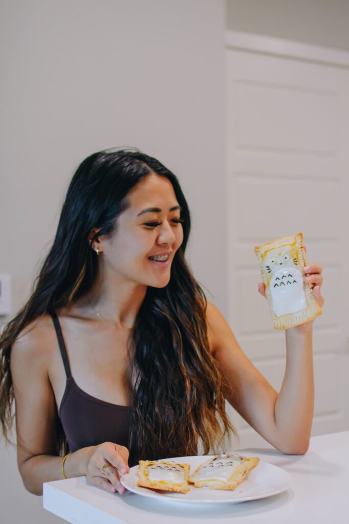 Lifestyle influencer Demi Bang shows how she makes Totoro Toaster Pastries.