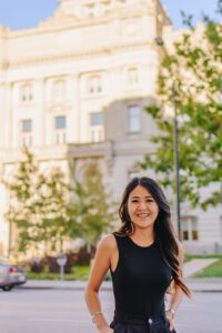 Blogger Demi Bang visiting the Polk County Historic Courthouse in Des Moines.
