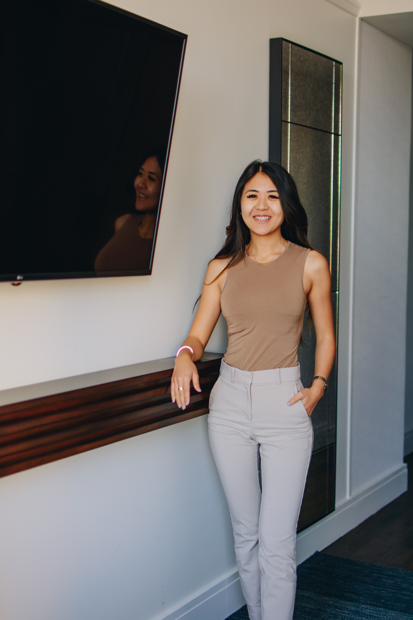 Lifestyle influencer Demi Bang shares what she wore to a marketing conference for account service.