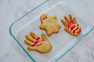 Arizona blogger Demi Bang making spooky treats for Halloween using pie crust.