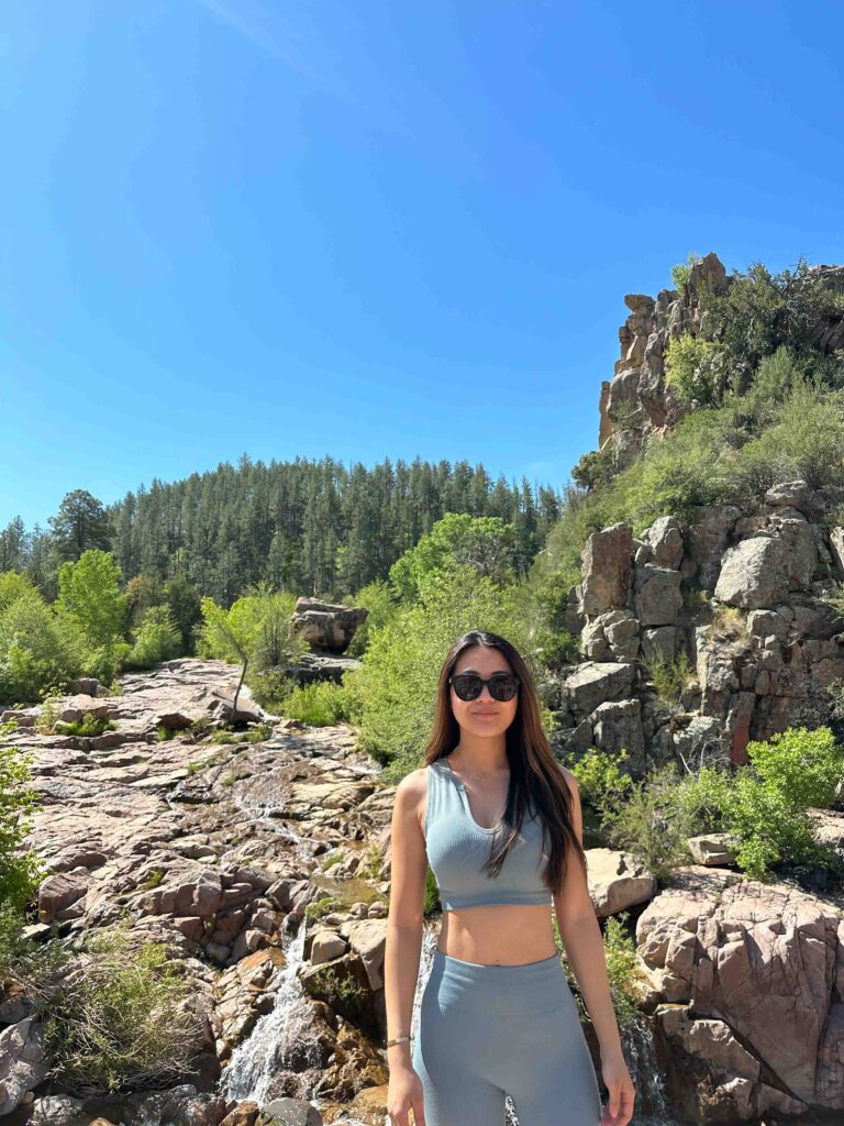 Lifestyle blogger Demi Bang visiting the Water Wheel Falls hiking trail in northern, Arizona.