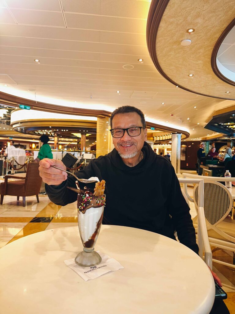Eating Ice Cream on the Discovery Princess Cruise. 