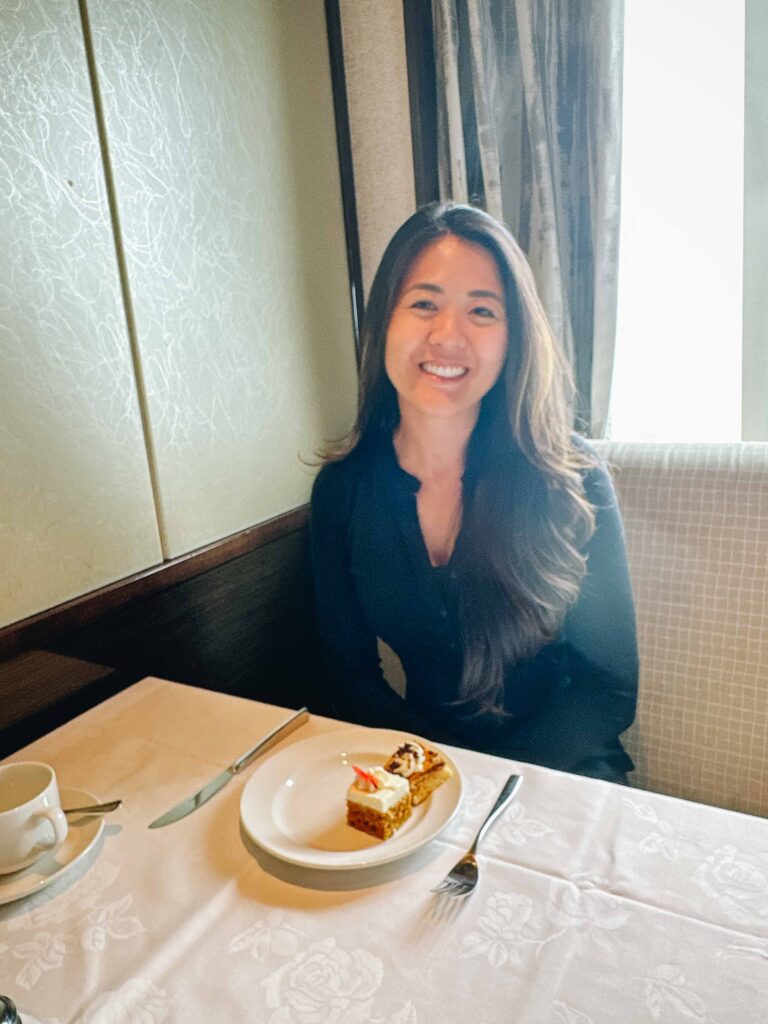 Demi Bang going on an Alaskan cruise enjoying tea time.