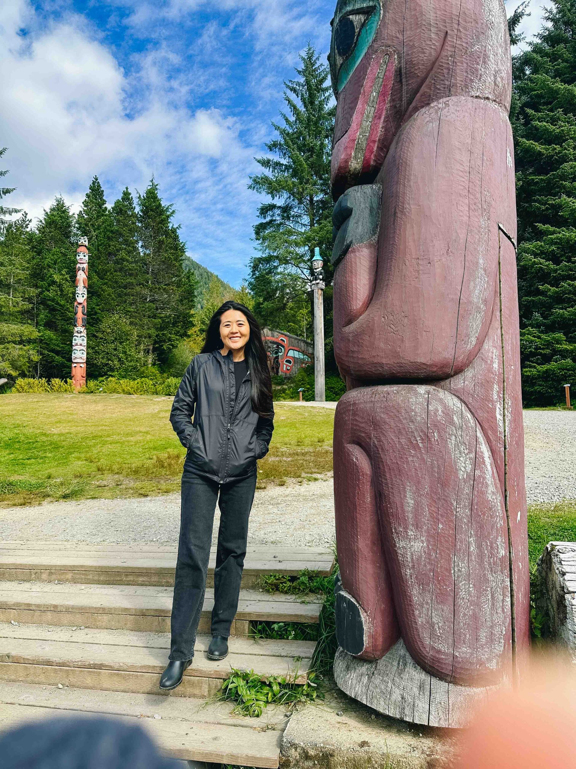 Demi Bang at Saxman Totem Park in Ketchikan, Alaska.