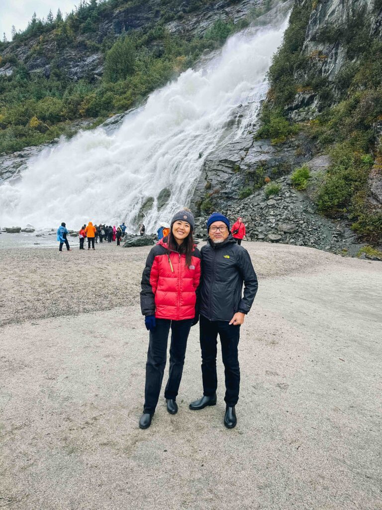Demi Bang and her dad at Nugget Falls.