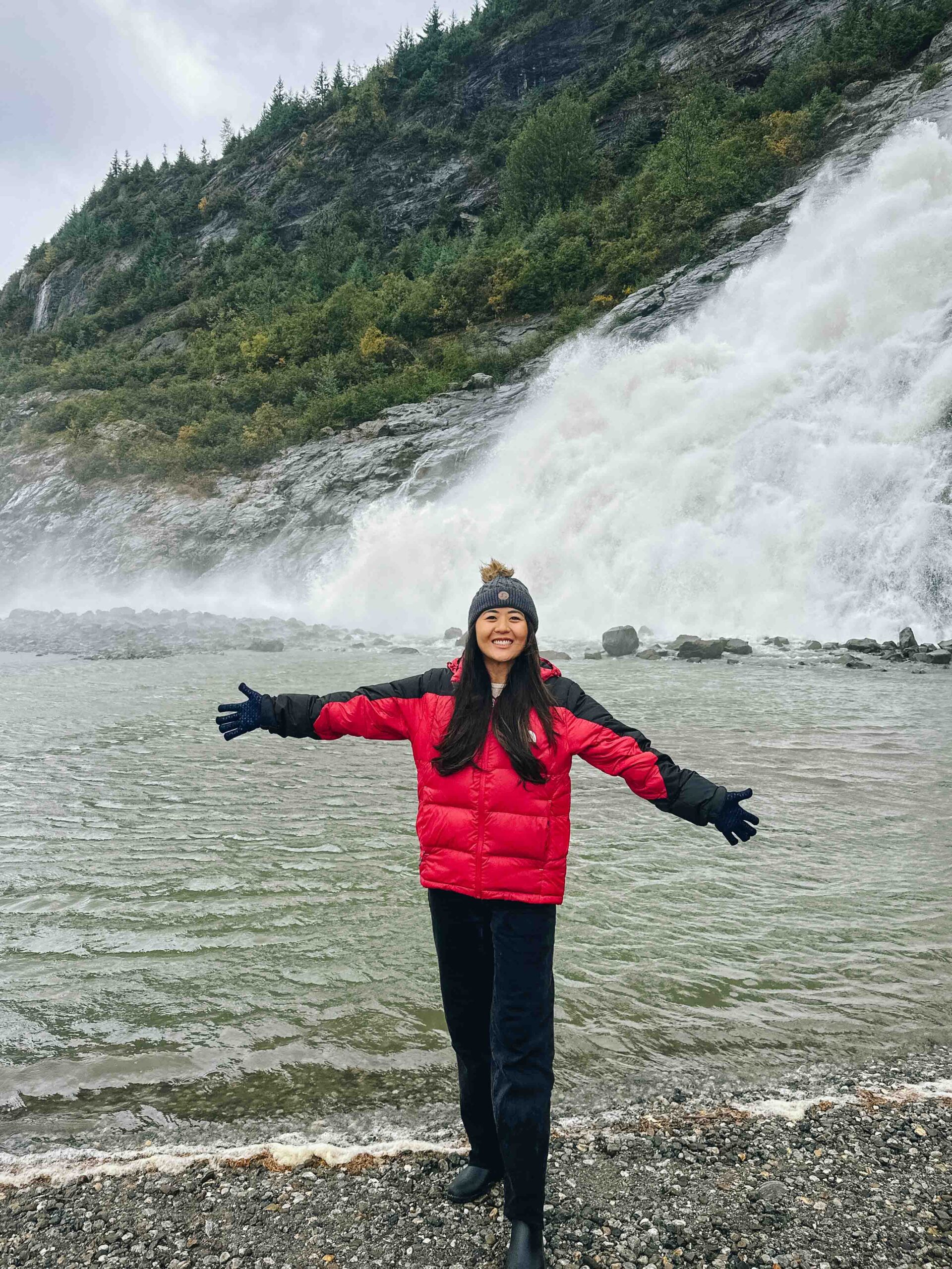 Demi Bang at Nugget Falls in Alaska.